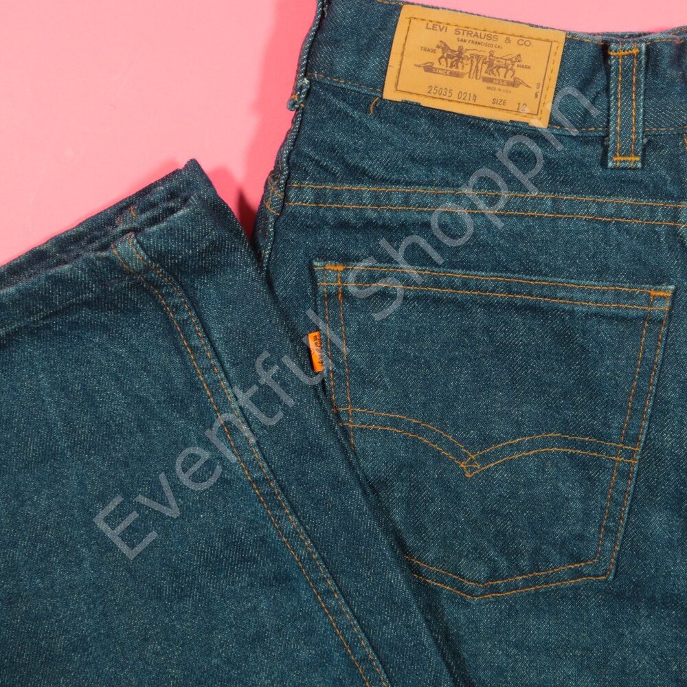 Vintage Levis Jeans Womens 12 Blue Orange Tag Straight Fit High Waist 70s